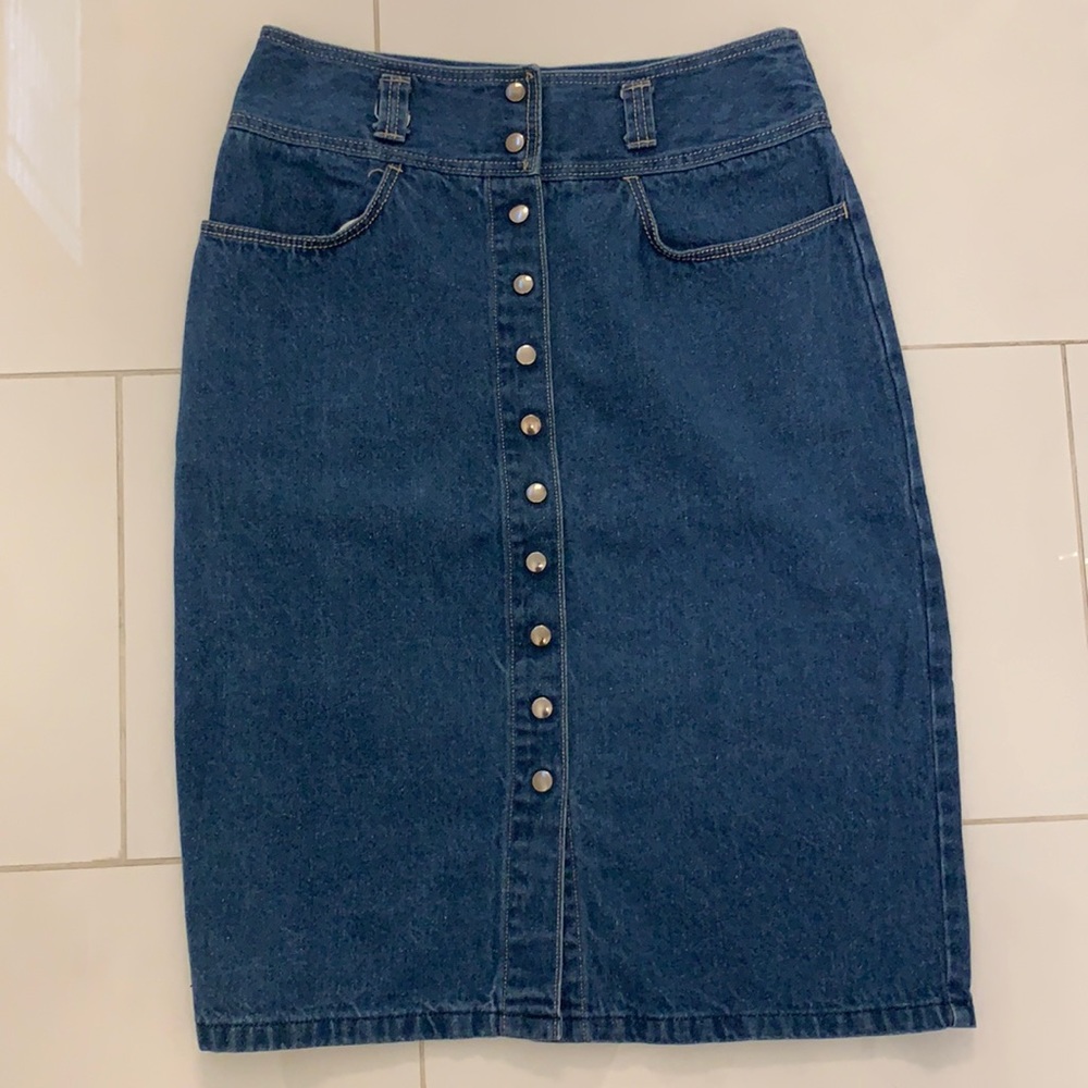 Vintage Midi Jean button snap skirt